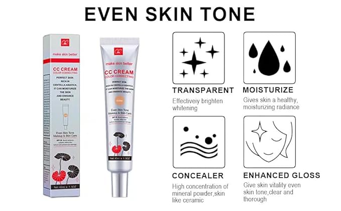 Color Correcting CC Cream,Waterproof CC Cream Foundation Rich In Centella Asiatic, Invisible Pores Cream Foundation and Invisible Pores Concealer,Moisturizing CC Cream With Spf 25- 1.5 Oz (dark)