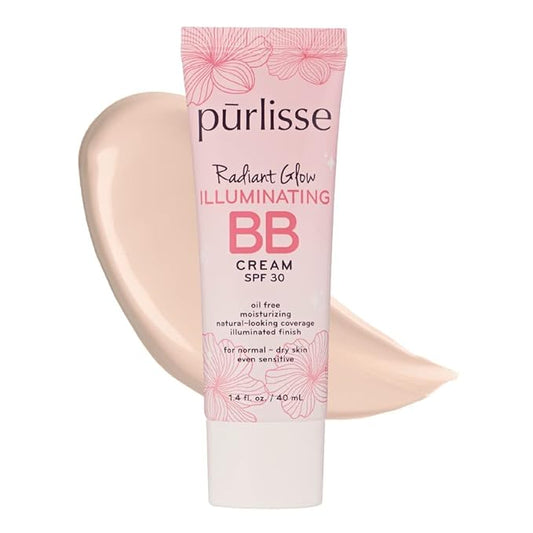 pūrlisse Radiant Glow Illuminating BB Cream with SPF 30 - Glow BB Cream Enriched with Goji & Hawthorn Berry for Dewy Skin - Helps to Improve Skin Texture & Radiance - Fair (1.4 oz)