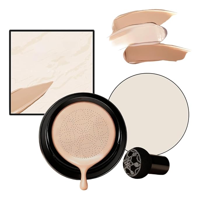 Drkicsy Mushroom Head Air Cushion CC Cream, Cushion Foundation Concealer for Older Women, Full Coverage BB Cream Foundation Skin Tone Corrector Makeup (Natural)