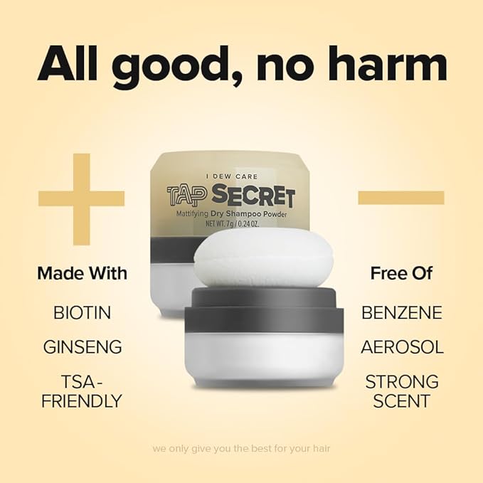 I DEW CARE Biotin Clarifying Dry Shampoo - Tap Secret Original Trio Set | Strengthening & Volumizing, Powder Type, Refillable, Non-aerosol, Brunette, Korean Ginseng, Stocking Stuffers, 0.26 Oz * 2ea