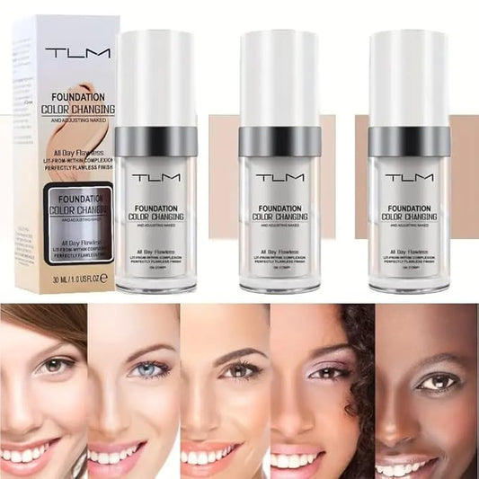3 PACK TLM Color Changing Foundation Liquid Base All Day Flawless Warm Skin Tone Concealer Cover Cream BB Cream Makeup Base Concealer Cover Moisturizing Fluid for All Skin SPF15