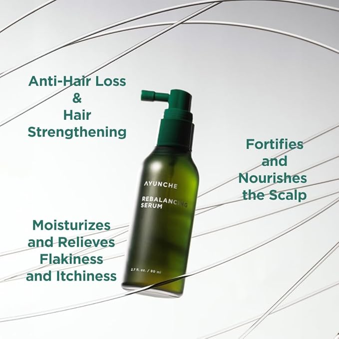 AYUNCHE Rebalancing Hair Serum 2.7 fl. oz. (80ml) [For All Hair Types] | Hair Root Protection & Strengthening | Scalp cooling effect | Biotin and probiotics | Korean Salon Brand