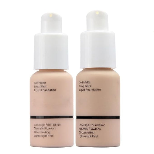 2 Pack Meifen Foundation 101- Porcelain and102- Nude, Full Coverage Flawless Soft Matte 24 HR Oil Control Waterproof Concealer Makeup.