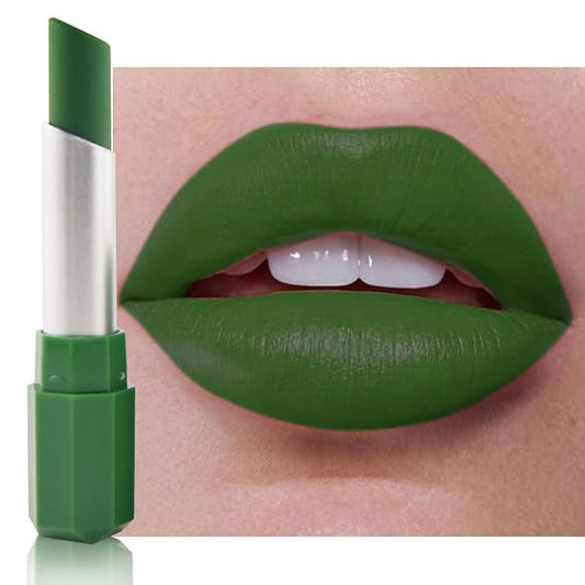 Forest Green Matte Creamy Lipstick for Women, Longwear Lip Gloss Face Paint Stick, Lip Stick Stain Long Lasting Waterproof Easy Application Full Coverage Velvet Gloss for Party Halloween Makeup 19