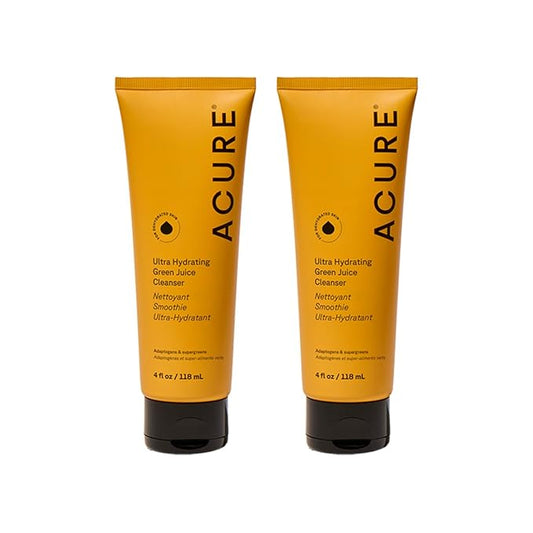 Acure Ultra Hydrating Green Juice Face Cleanser - Superfood Cleanser, Green Face Wash for Women & Men, Clean Skin Formula, Detoxifying Facial Cleansing Foam - 4 fl oz (2 Pack)