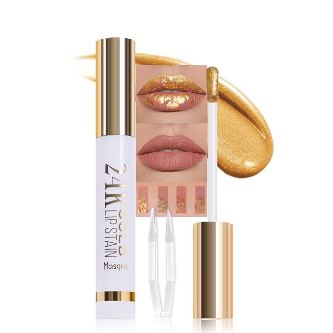 Ruby Red Liquid Matte Lip Liner Stain Peel Off with Tweezer, Long Lasting, Waterproof New Gold Matte Lipstick Lip Gloss Tattoo for Women, Smudge-proof Non-Stick Cup Lip Tint Makeup 03#