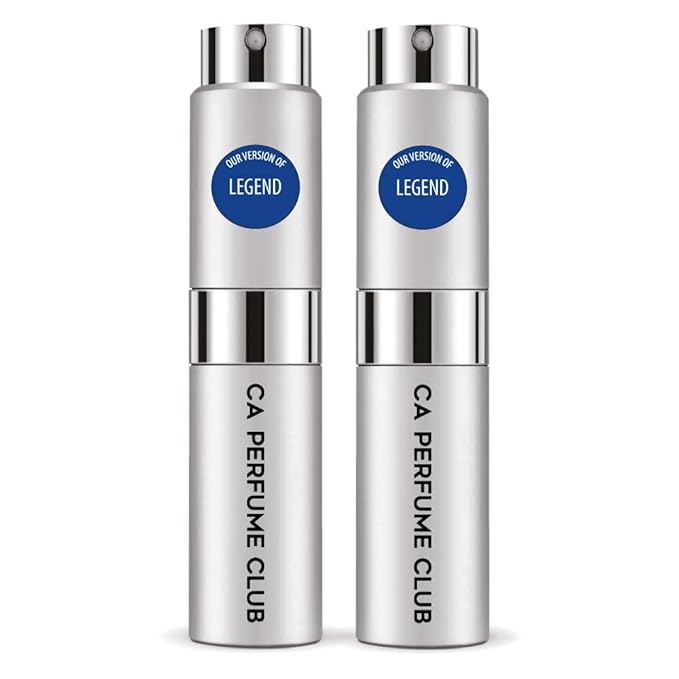 CA Perfume Impression of Legend for Men Aromatic Fougere Scent Long Lasting Cologne for Men Eau De Parfum Travel Size Refillable Atomizer Spray 0.27 Fl Oz 8ml (Pack of 2)