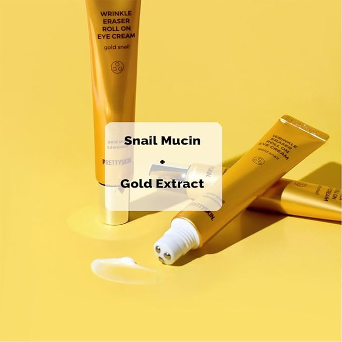 Snail Mucin Eye Cream Roller – Korean Under Eye Cream for Puffiness, Fine Lines, Wrinkles, Dark Circles – Hydrating, Cooling Roll-On with Stainless Steel Tip – 1.01 fl.oz. (Gold Snail)