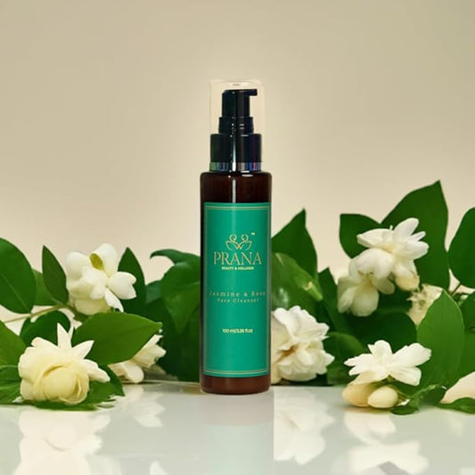 PRANA Rose & Jasmine Facial Cleanser - Natural Face Wash with Ayurvedic Ingredients, Jojoba & Rose Oil, Jasmine Oil & Cucumber - Anti-Aging & Brightening Face Wash - Vegan, Cruelty-Free - 100ml