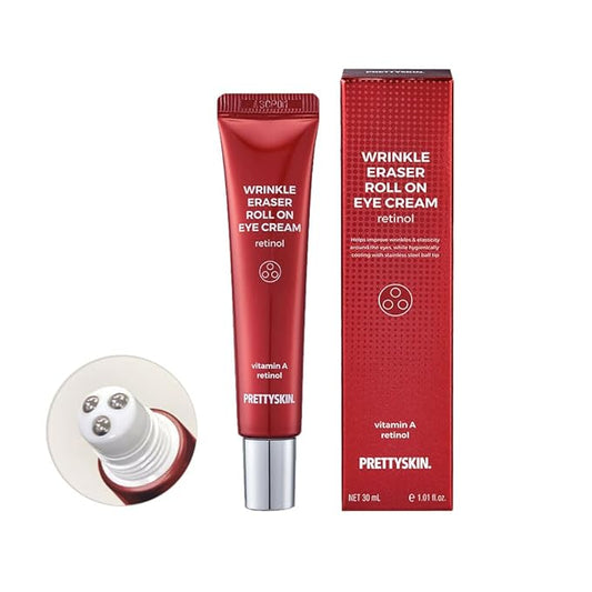Roll On Eye Cream with Vitamin A and Stainless Steel ball Tip- Under Eye Roller Cream for Elasticity Wrinkles Puffiness Fine Lines-Korean eye cream 30ml/1.01fl.oz. (Retinol)