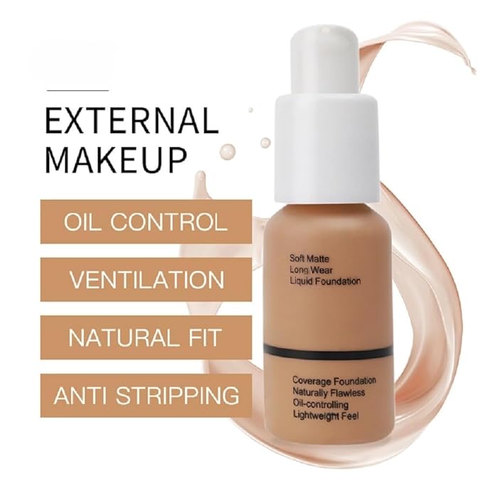 5 Colors Liquid Foundation with Concealer, Brightening, Moisturizing, Oil Control (Buff Beige, 4)