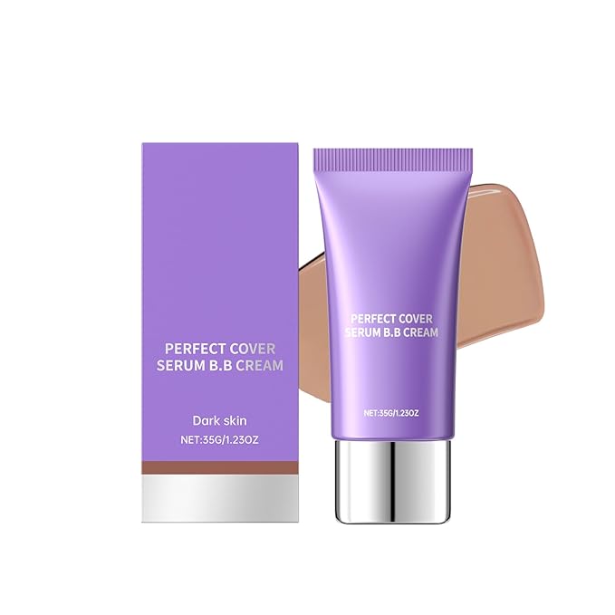 Aesthetic BB Cream, Lightweight Tinted Moisturizer with Medium Coverage, Oil-Control Blemish Balm, Long-Lasting Foundation Makeup Base for Oily/Combination Skin, Korean Makeup, 1.23oz (Dark Skin)