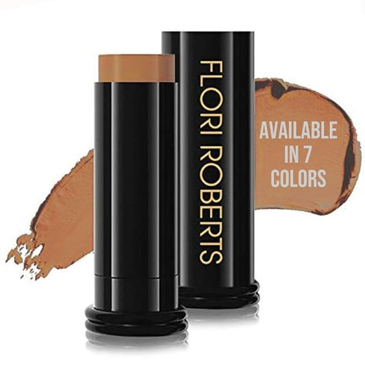 Base Strokes Crème Foundation Stick by Flori Roberts, Full Coverage for Women of Color or Deeper Skin Tones, Long Lasting Makeup, Natural Finish, Complexion Concealer & Corrector