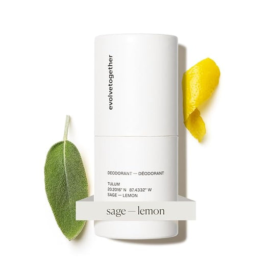 evolvetogether Aluminum Free Natural Deodorant for Women & Men | Lemon, Sage & Patchouli | Neutralizes Odors, Soothes Skin | Vegan, Cruelty-Free, Baking Soda Free | Made in USA (Tulum, 1.69 Oz)