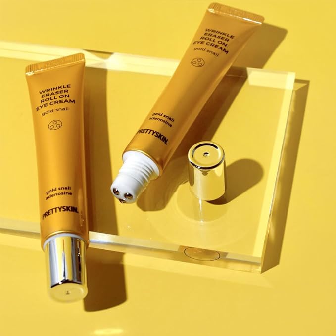 Snail Mucin Eye Cream Roller – Korean Under Eye Cream for Puffiness, Fine Lines, Wrinkles, Dark Circles – Hydrating, Cooling Roll-On with Stainless Steel Tip – 1.01 fl.oz. (Gold Snail)