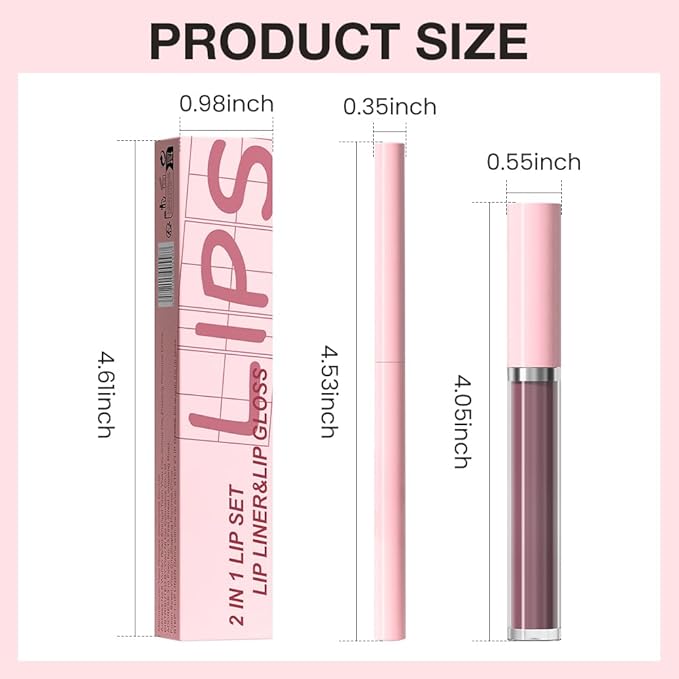 AMY'S DIARY 2pcs Purple Lip Liner & Lipstick Makeup Set, Liquid Lipstick 24H and Lip Liner Set Matt Liquid Lips Make Up Waterproof Long Lasting (06#, 2 Pcs Set)