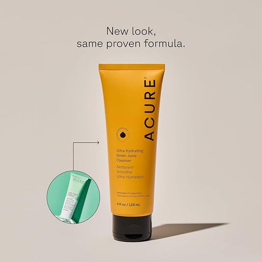 Acure Ultra Hydrating Green Juice Face Cleanser - Superfood Cleanser, Green Face Wash for Women & Men, Clean Skin Formula, Detoxifying Facial Cleansing Foam - 4 fl oz (2 Pack)