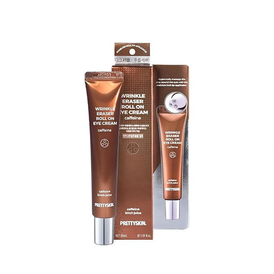 Roll on Eye Cream with Caffeine and Stainless Steel ball Tip- Under Eye Roller Cream for Elasticity Wrinkles Puffiness Fine Lines-Korean eye cream 30ml/1.01fl.oz. (Caffeine)