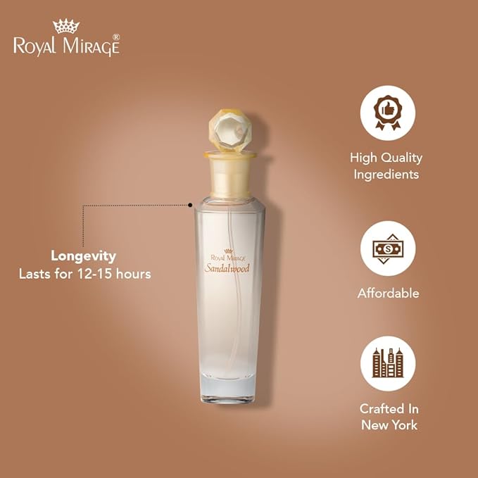 Royal Mirage Sandalwood Eau de Toilette for Women - Premium Woody Floral Perfume 100ml with Jasmine & Vanilla - Long-Lasting Feminine Fragrance Spray - Sustainable Luxury EDT Made in USA