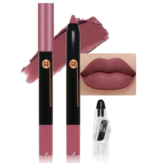 Rust Red Crayon Matte Lipstick Lip Liner Pencil, Moisture Smooth Lipstick Pencil, With pencil sharpener Sharpenable Lip Pencil, Ultimate Lip Crayon for Women Smudgeproof Waterproof 02#