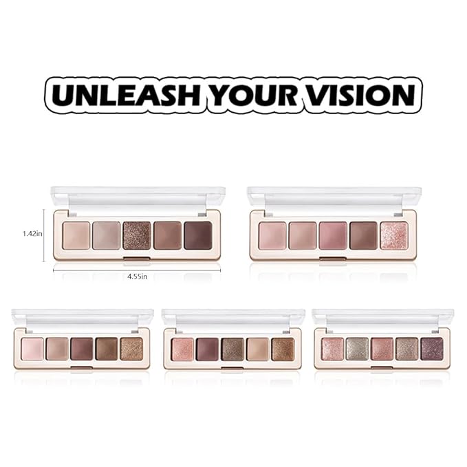 Warm Brown Nude Eyeshadow Palette 5 Colors Peach Pink Shimmer and Matte Brown Highly Pigmented Long Lasting Blendable Bronze Neutral Eyeshadow for Natural Daily Makeup, 4#