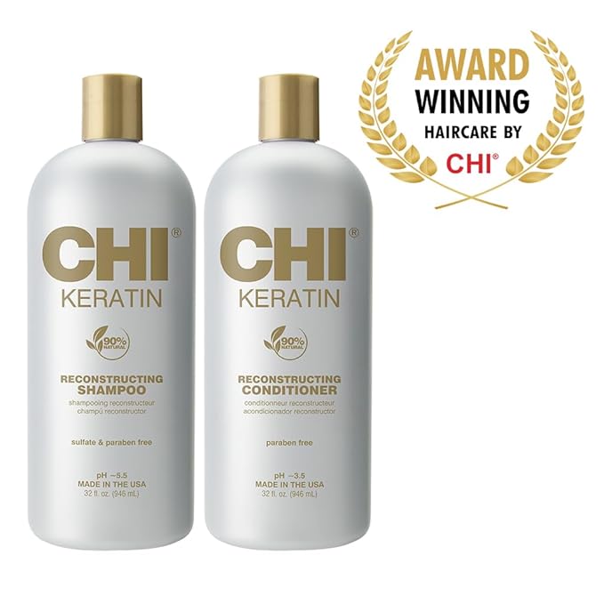 CHI Moisturize It Duo Keratin Shampoo & Conditioner Set, Hydrating Formula Restores & Strengthens Hair, Sulfate & Paraben-Free, 2 Bottles, 32 Oz