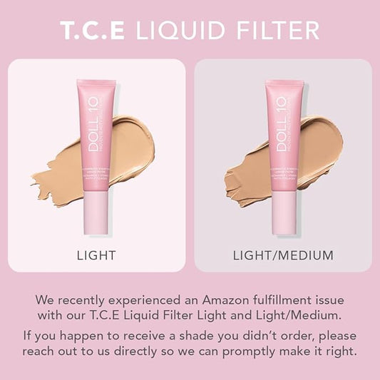 Doll 10 TCE Liquid Filter – CC Cream Foundation - Liquid Foundation - Lightweight Tinted Moisturizer & Skin Tint - Blurs Pores & Fine Lines - Vegan - Clean Makeup - [Light] - 30 Day Supply