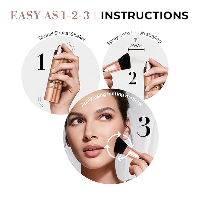 LUMINESS Silk Airbrush Spray Foundation & Buffing Brush Kit – Full Coverage Foundation & Dual-Sided Buffing Brush - Buildable Coverage, Anti-Aging Formula Hydrates & Moisturizes (Shade - Light Warm)