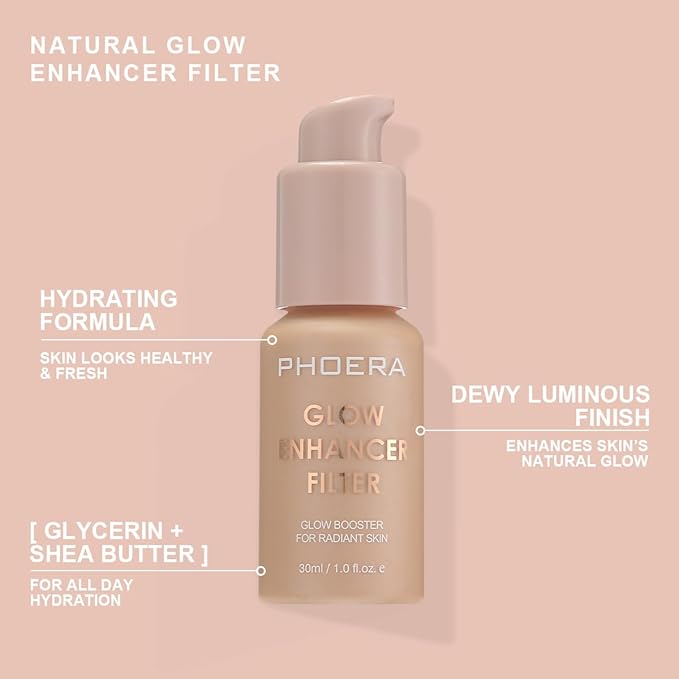 PHOERA Skin Glow Tint Foundation,Natural Radiant Longwear Filter Effect Silk Perfect Glow Flawless Foundation. (02 Light)