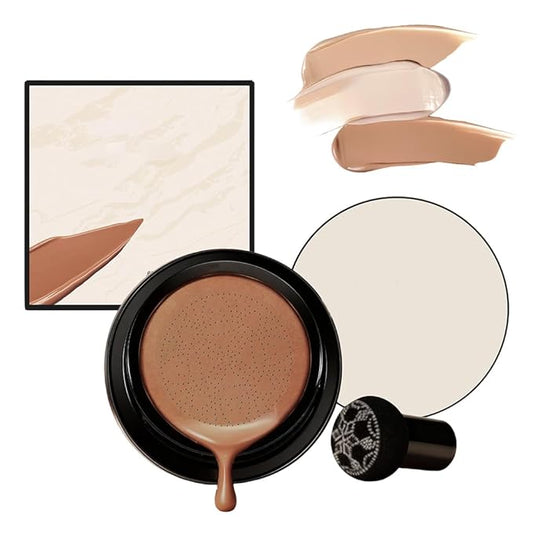Drkicsy Mushroom Head Air Cushion CC Cream, Cushion Foundation Concealer for Older Women, Full Coverage BB Cream Foundation Skin Tone Corrector Makeup (Medium-Tan)