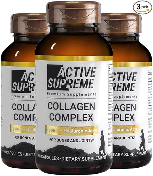 3 Pack Collagen Pills Type 2 for Joint and Cartilage Support - Grass Fed Beef Collagen Hydrolyzed Type 2 Capsules with Vitamin C and Hyaluronic Acid