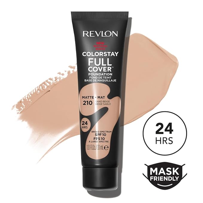 Revlon Liquid Foundation, ColorStay Face Makeup for Normal and Dry Skin, Longwear Full Coverage with Matte Finish, Oil Free, Sand Beige, 1.0 Fl Oz