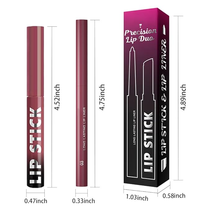 6Pcs 2 in 1 Dark Light Purple Lip Liner and Lipstick Combo Set for Women,Lipstick Stain Lip Liner for Daily & Party Long Lasting Waterproof Smudge Proof 24 Hour Full Coverage Vegan Lip Makeup Kit
