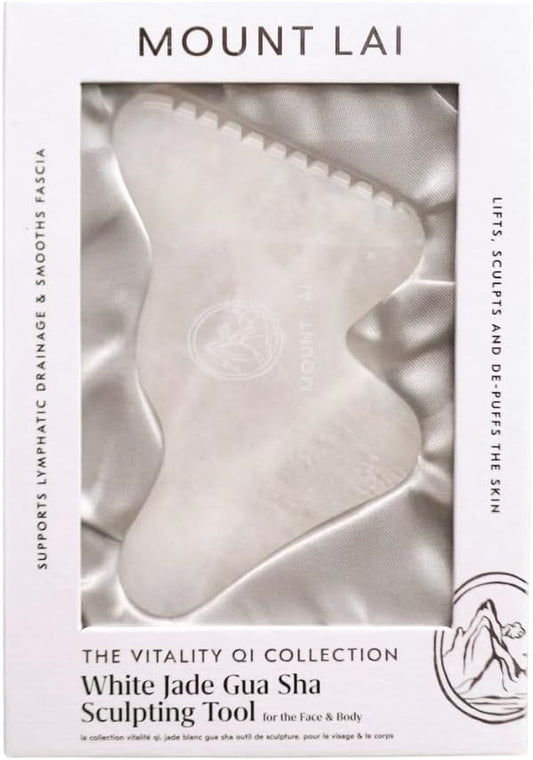 Mount Lai Vitality Qi White Jade Gua Sha Facial Tool – The Imperial Stone of Purity – Patented 5-Sided Professional Sculpting Tool for Lymphatic Drainage, Precision Contouring & Imperial Radiance