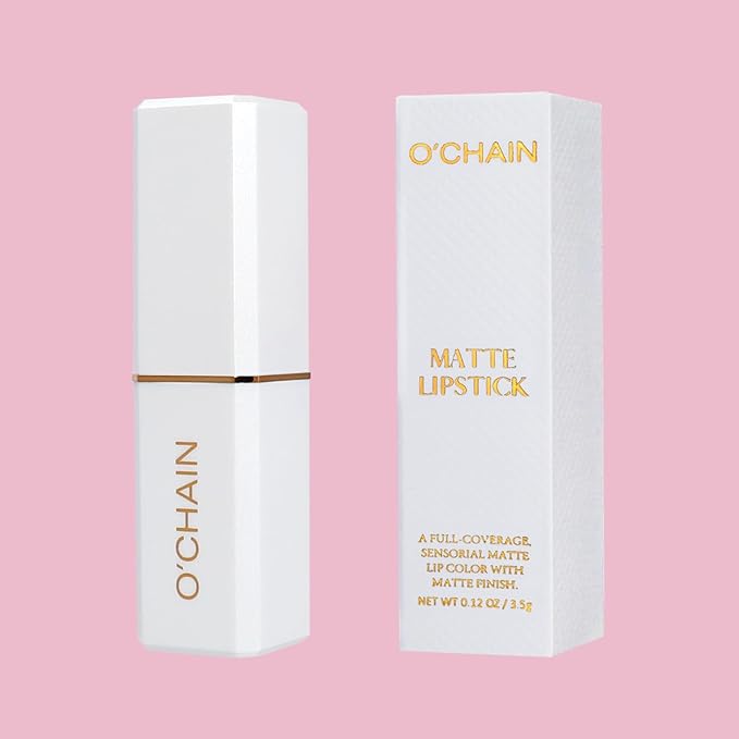 O'CHAIN Dark Red Matte Lipstick, Long Lasting Full Coverage Non-Transfer Lipstick for Women Infused with Jojoba Oil and Vitamin E, Cruelty-Free & Vegan (12 REY) 0.12 Oz