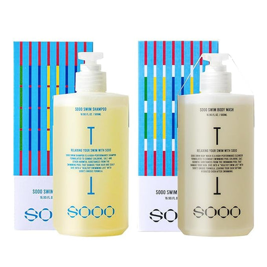 SOOO Swim Shampoo & Body Wash Set 16.9oz | 2-in-1 Chlorine Removal After-Swim Care for Swimmers | Hydrating & Moisturizing | Sulfate-Free, Paraben-Free, Silicone-Free | Korean Premium Swim Care