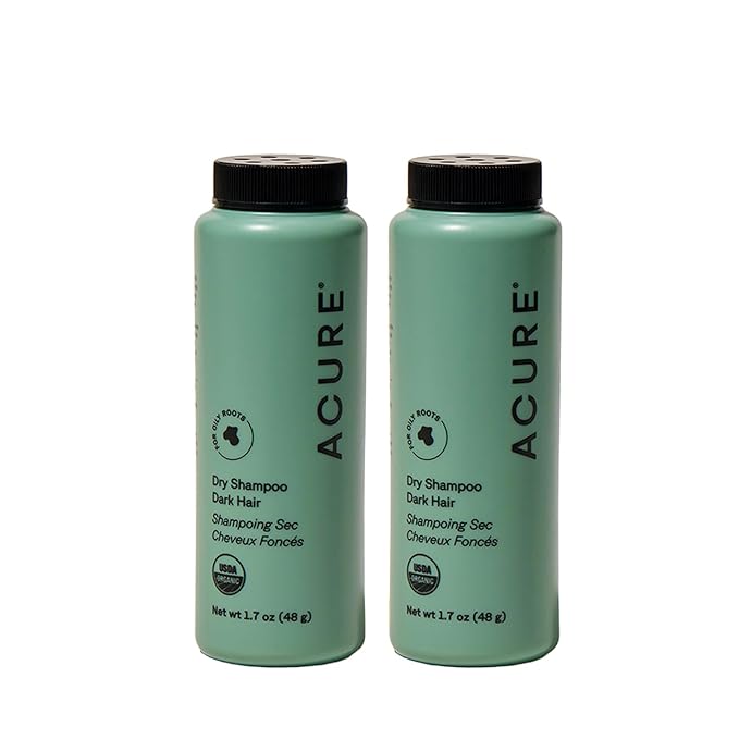 Acure Dry Shampoo - Mini Powder Dry Shampoo for Women with Brunette & Dark Hair, Care to Refresh Treated Color Tinted Hair with Rosemary & Cocoa, Non Aerosol, 100% Vegan - 1.7 oz Travel Size (2 Pack)