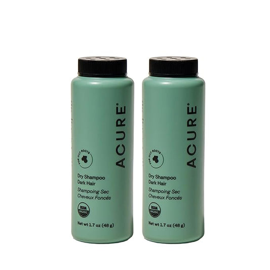Acure Dry Shampoo - Mini Powder Dry Shampoo for Women with Brunette & Dark Hair, Care to Refresh Treated Color Tinted Hair with Rosemary & Cocoa, Non Aerosol, 100% Vegan - 1.7 oz Travel Size (2 Pack)