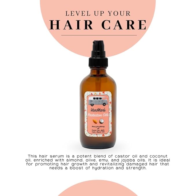 Vanman - Protection Oil Serum For Hair Growth - Infused With Castor, Jojoba, Almond, Olive, Emu, Coconut Oil - Fragrance-Free Growth Serum For Dry and Frizzy Hair - 1 Ounce