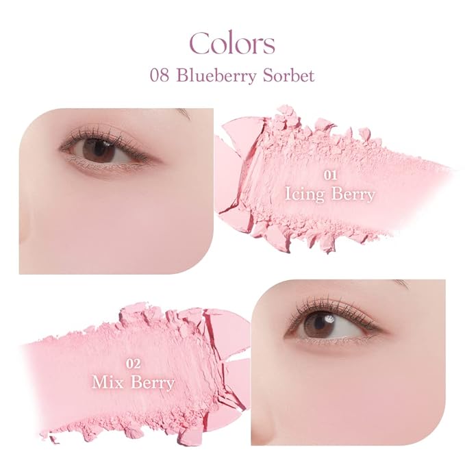 Dasique Blending Mood Cheek #08 Blueberry Sorbet | 4 Blendable Shades in Lightweight Smooth Powder | Vegan | Blush