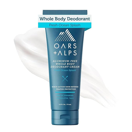 Oars + Alps Whole Body Deodorant for Men & Women, Aluminum Free Deodorant with Cedarwood, lime, Fresh Greens, Multi-Action Odor Defense, Long Lasting, Anti-Chafe, Fresh Ocean Splash, 2.5oz