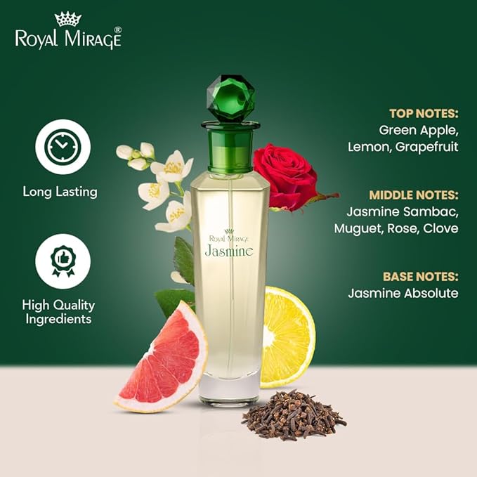 Royal Mirage Jasmine Eau de Toilette for Women - Premium Floral Fresh Perfume 100ml with Grapefruit & Apple - Long-Lasting Feminine Fragrance Spray - Sustainable Luxury EDT Made in USA