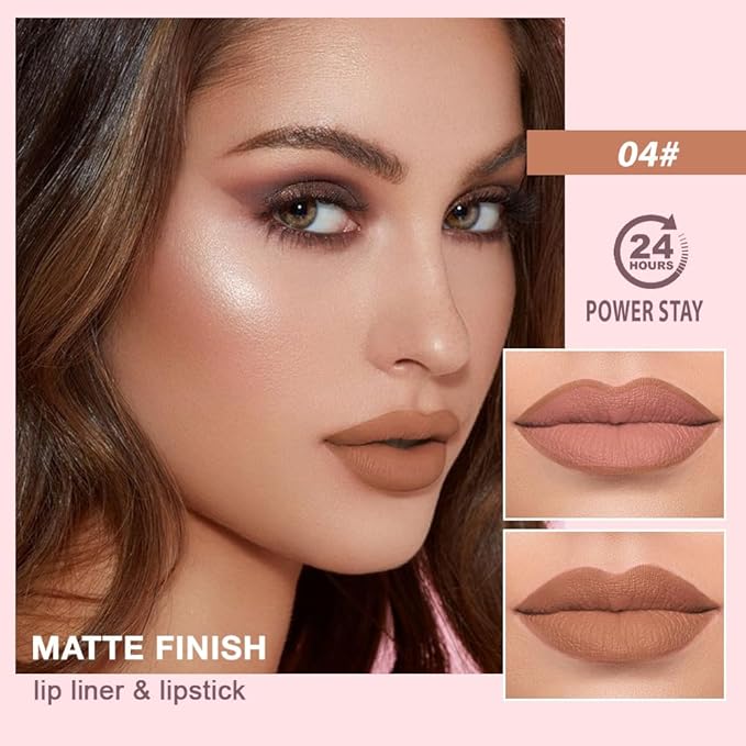 2 in 1 Matte Lipstick Lip Liner Pencil Set,Nude Waterproof Lip Stick Lip liner Combo for Old Women Long Lasting Lipstick Crayon,labiales mate 24 horas originales