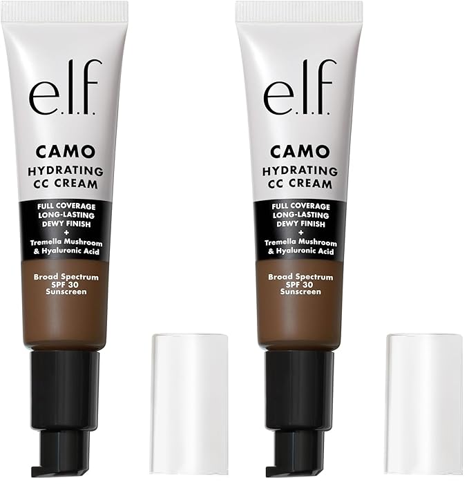 e.l.f. Hydrating Camo CC Cream, SPF 30, Color Correcting Full Coverage Foundation For A Dewy Finish, Vegan & Cruelty-Free, Rich 610 N (Pack of 2)