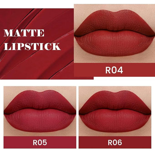 evpct 3Pcs Dark Deep Light Bright Ruby Red Matte Lipstick Set for Women Red Matte Silky Velvet Listick Waterproof Long Lasting Smudge Proof 24 hour Lip Stain Makeup matte lipstick 24 hours original 6
