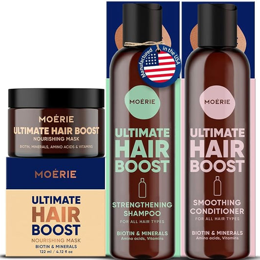 Moerie Ultimate Mineral Shampoo and Conditioner Set - Vegan Friendly, Paraben Free, Hair Growth Products for Longer, Thicker, Fuller Hair - Includes Hair Mask