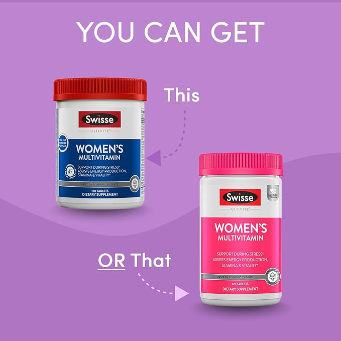 Swisse Daily Multivitamin for Women | 47 Vitamins, Antioxidants and Minerals + Adaptogens | Energy, Stress & Immune Support | Womens Multivitamin Supplement | 120 Tablets / 4 Months Supply