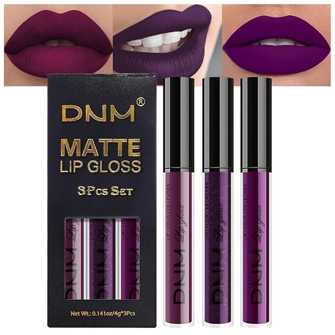 evpct 3Pcs Burgundy Red Dark Purple Matte Liquid Lipstick Lip Stain Sets for Women, Matte Lipstick Long Lasting Waterproof Permanent 24 Hours original, Magic Lip Sticks Pack for Halloween Daily Makeup