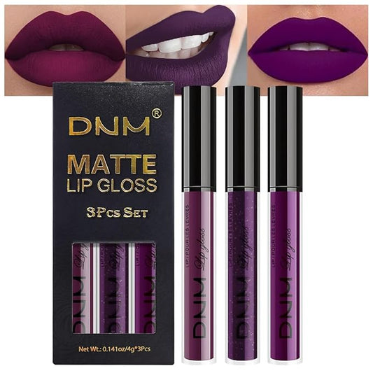 evpct 3Pcs Burgundy Red Dark Purple Matte Liquid Lipstick Lip Stain Sets for Women, Matte Lipstick Long Lasting Waterproof Permanent 24 Hours original, Magic Lip Sticks Pack for Halloween Daily Makeup