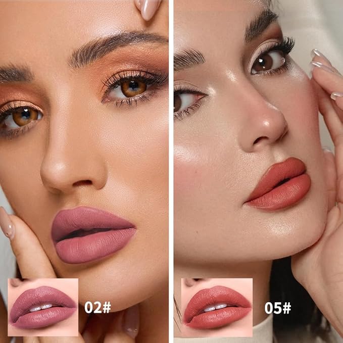Matte Lipstick Crayon Set, Dusty Rose Mauve & Burnt Coral – Waterproof Long Lasting Lip Liner Pencil, High Pigment Creamy Velvet Lipstick, Non-Drying Lip Color for Women, 02+05